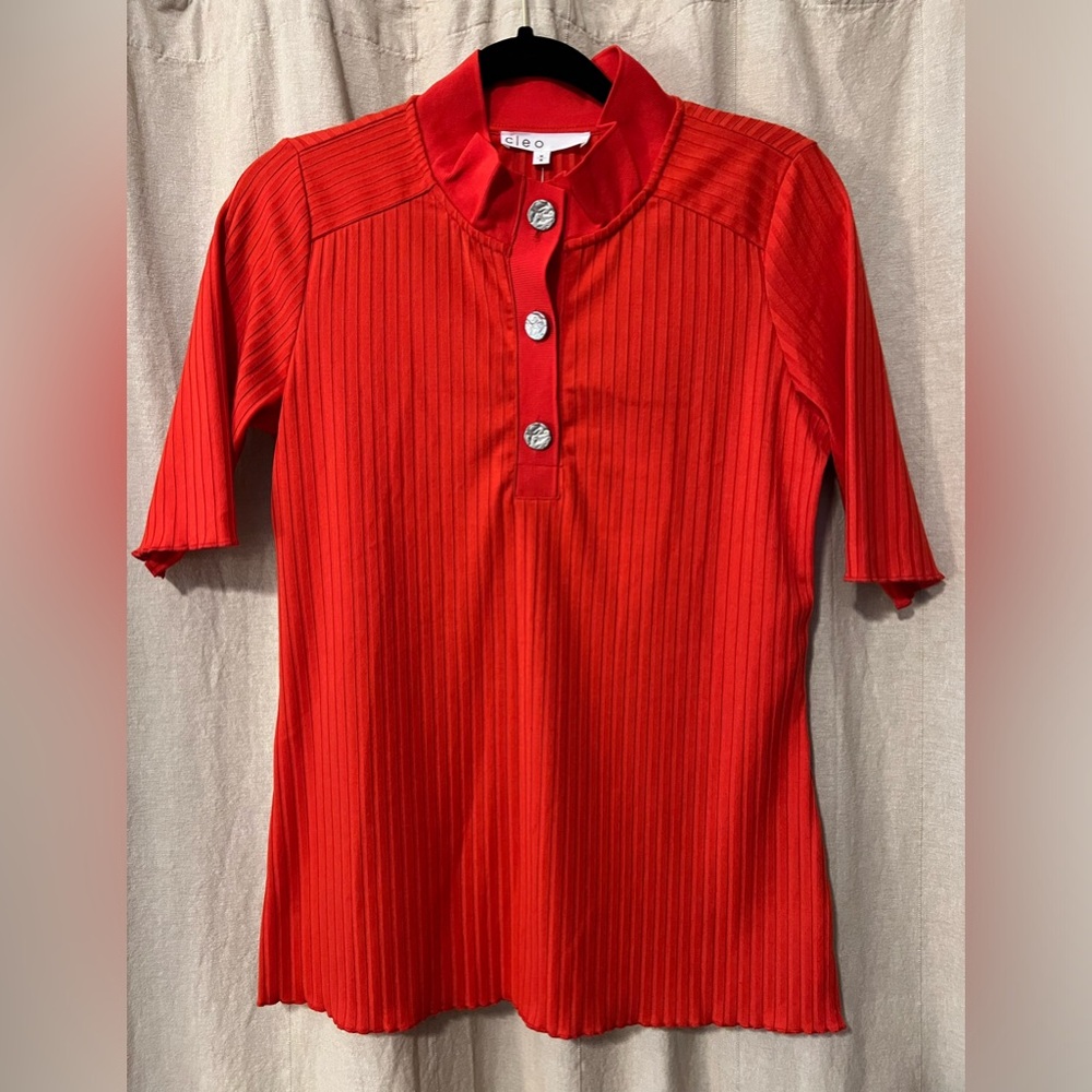 Cleo Orange Ribbed Quarter Button Down